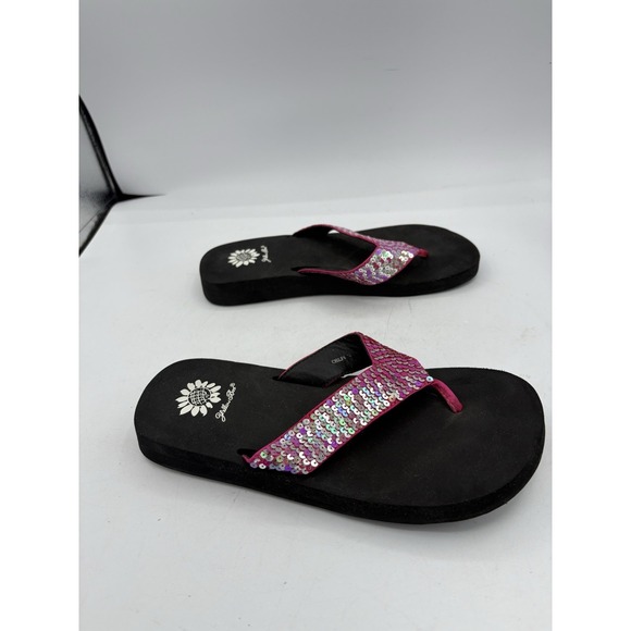 Yellow‎ Box Sandals Womens Size 7.5 Chiles Sequin Pink Bla Thong Slide Flip Flop - Picture 6 of 8
